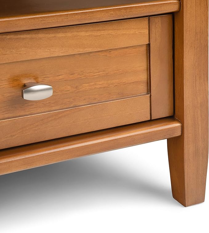 SIMPLIHOME Warm Shaker Square Coffee Table - 36 inch Wide Solid Wood Cocktail Table in Light Golden Brown, Transitional Living Room Table with Large Storage Drawer and Open Shelf for Sitting Area