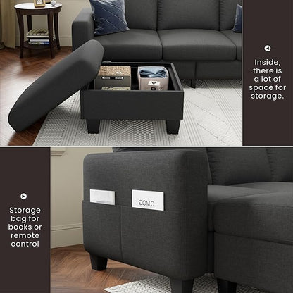 Youmumeub Sectional Sofa Couches for Living Room - Small Living Room L Shaped Pet Friendly Modular 3 Seater Couch-Convertible Washable Covers Suitable for Apartment Bedroom Office-Dark Gray Linen