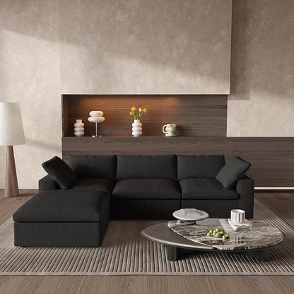 Cloud Couch Modular Sectional Sofa with Storage Ottoman,L Shaped Couch for Living Room,120.45inch Down Filled 4 Seater Black Convertible Sectional Sofas,Covers Washable&Replaceable