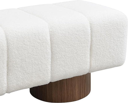 Christopher Knight Home Manila 50" Boucle Fabric Dining Bench, Rectangular Upholstery Ottoman Bench, Bedroom End of Bed Footstool, Living Room Extra Seat Footrest, No Assembly Needed, White