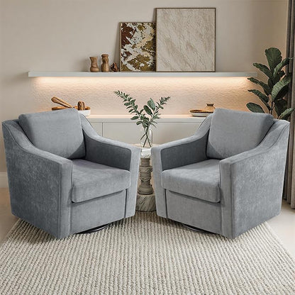 Pia Ricco 360° Swivel Accent Chair, Plush Oversized Chenille Fabric Armchair with Removable Cover for Living Room and Reception,Gary