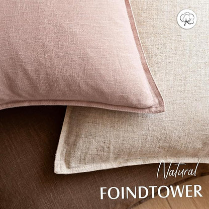 Foindtower Pack of 2, Decorative Linen Solid Throw Pillow Covers Soft Accent Cushion Case Boho Farmhouse Pillowcase for Bed Chair Couch Sofa Bedroom Living Room Home Decor 16 x 16 Inch Light Pink