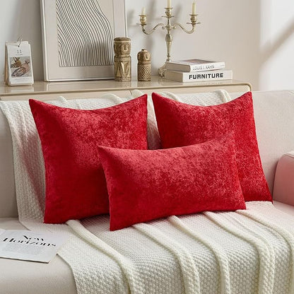 FUTEI Christmas Red Flannel Throw Pillow Covers 24x24 Inch Set of 2,Soft Dimensional TextuChristmas Red European Cushion Cases,Modern Home Decor for Couch Living Room