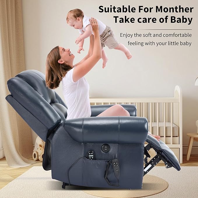 Recliner Chairs for Adults, Oversized Bedroom Chair with Massage, Sofa Chair Home Theater Seating with Lumbar Support, Lift Chair for Elderly, Nursery Chair for Living Room (Genuine Leather)