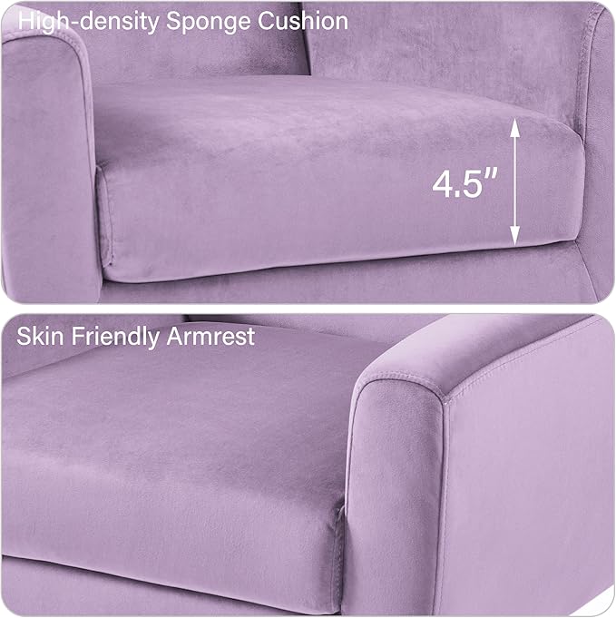 Accent Chair, Mid-Century Modern Velvet Fabric Chairs with Arms for Living Room, Comfy Upholstered Club Single Sofa Armchair for Bedroom Waiting Room with Solid Wood Frame (Velvet Purple, Set of 1)