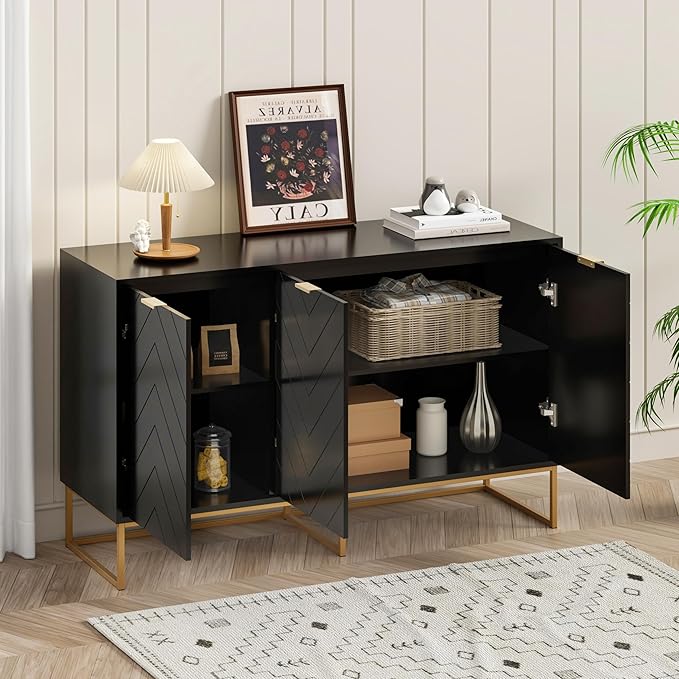 Scurrty Sideboard Cabinet with 3 Doors Buffet Cabinet with Adjustable Shelf, Storage Buffet with 3 Doors (Black)