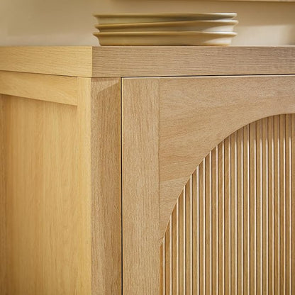 Walker Edison Sasha 4-Door Reeded Sideboard Buffet with Cord Management, 70 Inch, Coastal Oak