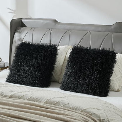 FUTEI Black Decorative Throw Pillow Covers 18x18 Inch Set of 2,Soft Cozy Faux Fine Wool Textured Cushion Case,Modern Home Luxury Decor for Couch Bed Living Room