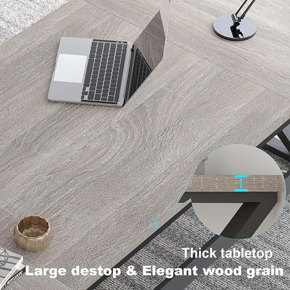 LVB 70.8" Long Office Desk, Modern Large Wood Metal Computer Desk, Industrial Double Workstation Desks for Two People, Rustic PC Executive Work Study Writing Computer Table for Home, Light Grey Oak