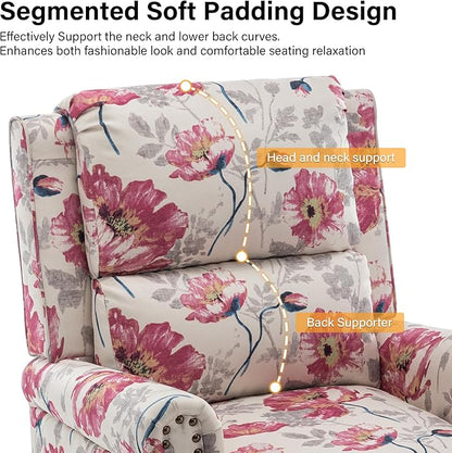 Recliner Chair, Modern Pushback Armchair with Adjustable Backrest & Footrest for Bedroom, Living Room (Pattern Floral,Set of 1)