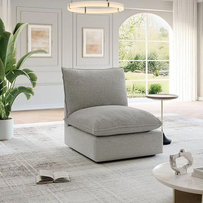Cloud Middle Sectional, Waterproof Down Filled Sectional Sofa, High Backrest Modular Sectional Couches for Living Room, Modern Modular Couch with Removable Cover, Light Gray