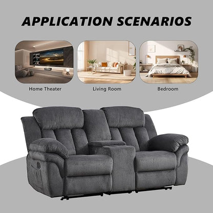 CANMOV Recliner Sofa Set, Manual Recliner Loveseat with Overstuffed Armrest for Living Room,Bedroom Furniture,Office,2 Seat Grey
