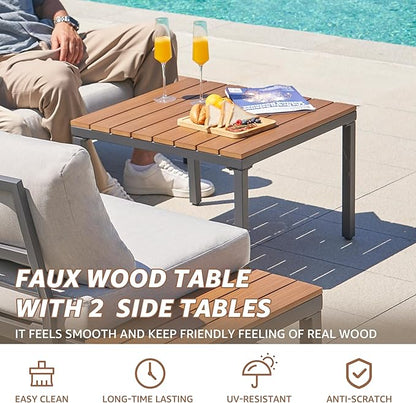 NATURAL EXPRESSIONS Patio Furniture Sets, L Shape Patio Sectional Metal Outdoor Sectional Corner Sofa Outdoor Couch with Detachable Backrest,3 Fauxwood Tables,5” Grey Olefin Cushions