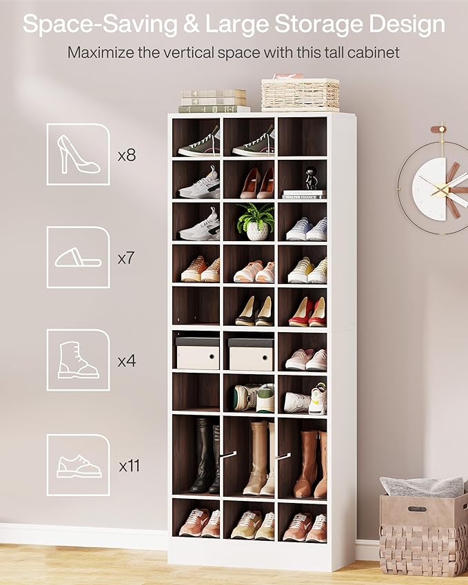 Tribesigns 10-Tier Shoe Storage Cabinet Set of 2, White and Brown Wooden Shoe Rack with 30 Cubbies, Freestanding Tall Entryway Shoe Organizer for Closet, Entryway, Living Room