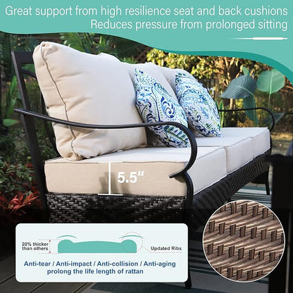 MFSTUDIO Outdoor Patio Furniture Set, 5 PCS Metal Patio Conversation Sets for 7, Modern Patio Sectional Set with High Back 3-Seat Sofa, Loveseat, 2 Fixed Sofa Chairs, 1 Coffee Table