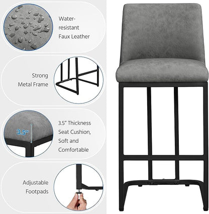 Yaheetech Counter Height Bar Stools 24'' Kitchen Bar Stools Set of 4 Upholstered Modern Island Chairs with Back and Metal Legs Farmhouse Bar Chairs for Kitchen Counter, Gray