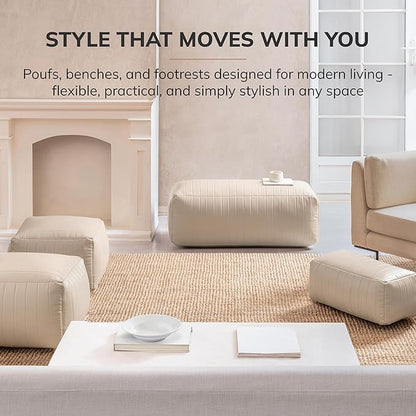 Anji Mountain 100% Handmade & Handcrafted Comfortable Home Décor Pouf Ottoman Footrest for Living Room, Bedroom, Nursery, Kidsroom, Patio Furniture - (22" x 12" x 10" - Cream)