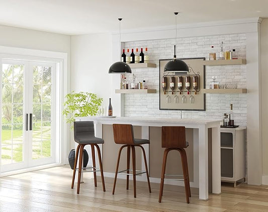 Vienna 30" Swivel Bar Stool in Walnut Wood Finish with Gray Faux Leather - Set of 2