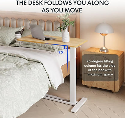 FLEXISPOT Adjustable C Table with Wheels, Mobile Snack Side End Table Sofa Couch Bedside Table Laptop Rolling Cart TV Tray Night Stand Small Space Side Table,(31.5" W x 17.7" D,Maple)