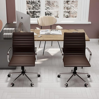 COROCC Office Desk Chair Modern Conference Room Task Chairs Leather Computer Swivel Excutive Ribbed Ergonomic Rolling Comfortable Chair for Home Office