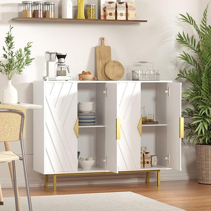 Sideboard Buffet Cabinets with Storage, 47.2" Modern Storage Cabinets with Relief Doors, Accent Cabinets with Adjustable Shelves, Wood Console Cabinet for Dining Living Room, Entryway, White