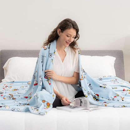 Berkshire Blanket Peanuts® VelvetLoft® Cute Character Snoopy Plush Blanket,Snoopy The Athlete Closed in Blue,Twin 60 in x 90 in (Official Peanuts® Product)