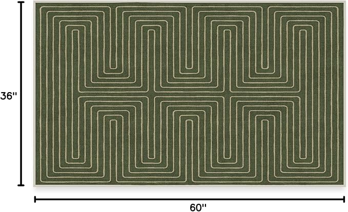 RUGGABLE x Jonathan Adler Machine Washable Modern Area Rug – Labyrinth Fern Green 3x5, Stain-Resistant, Non-Slip – Small Rugs for Living Room, Bedroom, Hallway, Entryway & Office–with Cushioned Pad