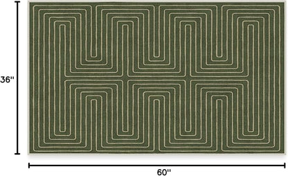 RUGGABLE x Jonathan Adler Machine Washable Modern Area Rug – Labyrinth Fern Green 3x5, Stain-Resistant, Non-Slip – Small Rugs for Living Room, Bedroom, Hallway, Entryway & Office–with Standard Pad
