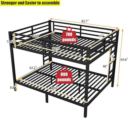 Stronger & Higher Quality Heavy Duty Bunk Bed Queen Over Queen Size Bunkbed, Thickened Safer More Stable Steel Metal Queen Bunk Bed (Faster Assembly) (Queen Over Queen-A)