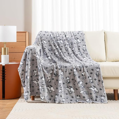 Berkshire Blanket Peanuts® VelvetLoft® Cute Character Snoopy Plush Throw Blanket,Peanuts Poses and Paws Grey,Throw 55 in x 70 in (Official Peanuts® Product)
