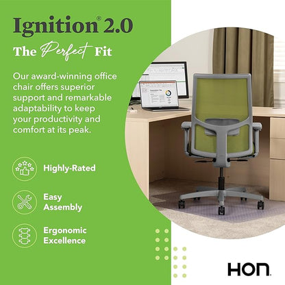HON Ignition 2.0 Mid Back Task Chair, Spectrum Mesh, Standard Synchro-Tilt Control, Office Chair with Lumbar Support, Height and Width Adjustable Arms, Titanium Frame, Pear