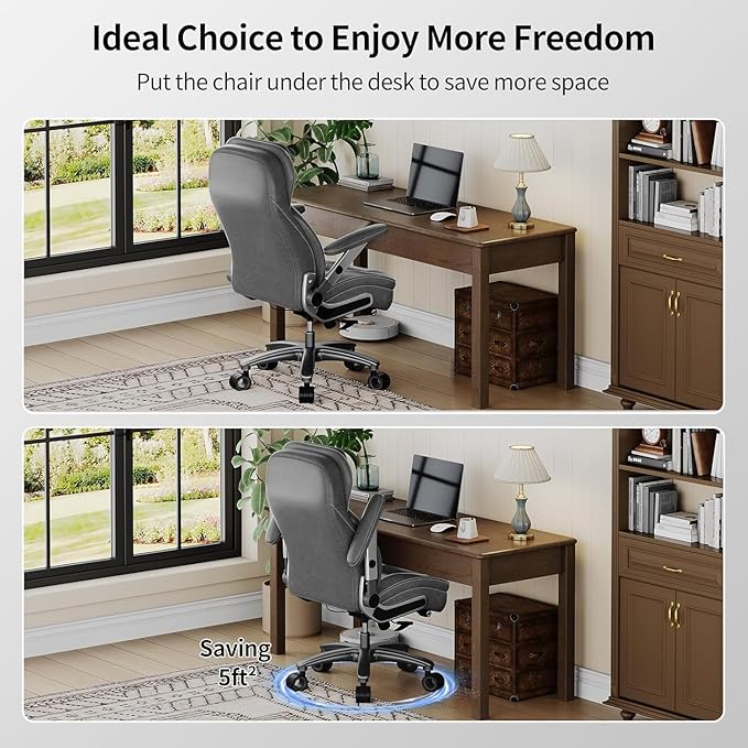 Big and Tall Office Chair, 600lbs Heavy Duty Desk Chair with 5D Arms, Adjustable Lumbar Support & Height, Tilt Function, PU Leather High Back Ergonomic Executive Computer Chair with 3'' Silent Casters