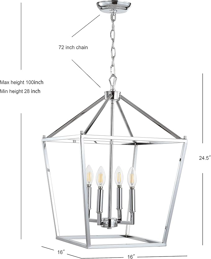 JONATHAN Y JYL7437C Pagoda Lantern Dimmable Adjustable Metal LED Pendant Classic Traditional Farmhouse Dining Room Living Room Kitchen Foyer Bedroom Hallway, 16 in, Chrome