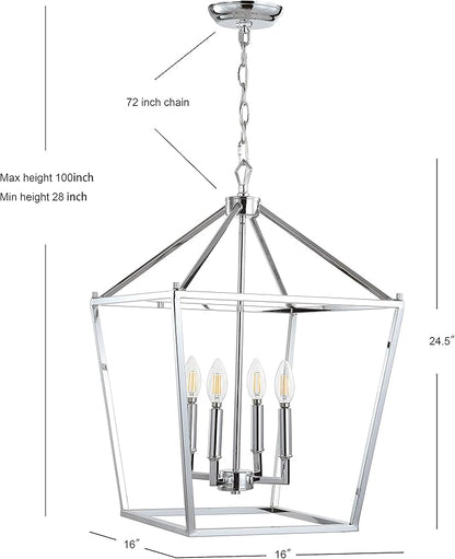 JONATHAN Y JYL7437C Pagoda Lantern Dimmable Adjustable Metal LED Pendant Classic Traditional Farmhouse Dining Room Living Room Kitchen Foyer Bedroom Hallway, 16 in, Chrome