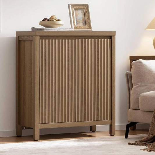 SICOTAS Sideboard Buffet Cabinet with Storage, Fluted Credenza Console Cabinet with Adjustable Shelves, Farmhouse Coffee Bar Storage Cabinets for Kitchen, Living Room, Entryway, Caramel Oak
