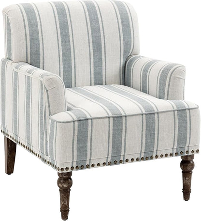 UIXE Stripe Accent Chair, Living Room Arm Chairs Modern Nailhead Trim Club Armchair with Wood Legs, Comfy Upholstered Sofa Lounge Seat Reading Seat Bedroom Side Seating for Home Office, Blue