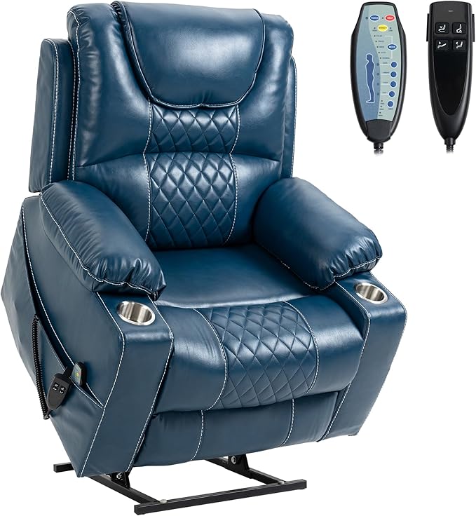 Dual Motor Power Lift Recliner Chair Sofa with Massage and Heating for Big Elderly Adults People, Lay Flat Lift Chair, Infinite Position, 2 Cup Holders, 2 Side Pockets, Lumbar Pillow