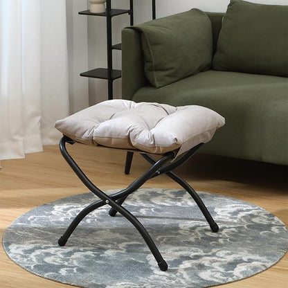 15"(H) Folding Ottoman, Foldable Footrest Stool, Portable Small Foot Stool for Couch, Collapsible Foot Rest Ottoman for Sofa, Accent Padded Ottomans for Home, Living Room, Light Grey