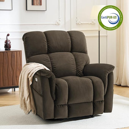 MCombo Large-Wide Dual Motor Power Lift Recliner Chair, Massage and Dual Heating for Elderly People, Infinite Position, Fabric R7166 (Coffee)