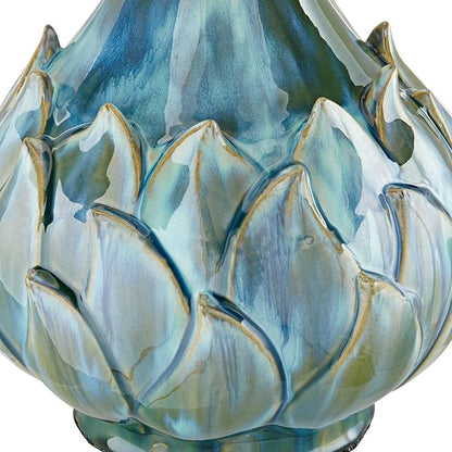 Possini Euro Design Kenya Modern Tropical 3-Way Table Lamp with Dimmer 29 1/2" Tall Blue Green Glaze Ceramic Beige Linen Drum Shade for Bedroom Living Room House Home Bedside Nightstand Office