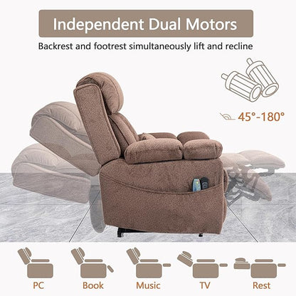 Big Man Power Lay Flat Lift Chair Oversized Recliner Dual Motor Heat Vibration for Elderly, Overstuffed Electric Extra Wide Recliners with Flip Arm Storage Cup Holders,USB Type C Charging