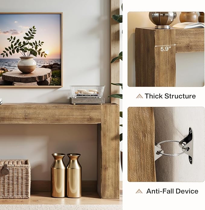 Tribesigns Title 63-Inch Solid Wood Console Sofa Table, Farmhouse Long Entryway Table Behind Couch for Living Room, Entrance, Hallway, Foyer, Easy Assembly (Light Brown)