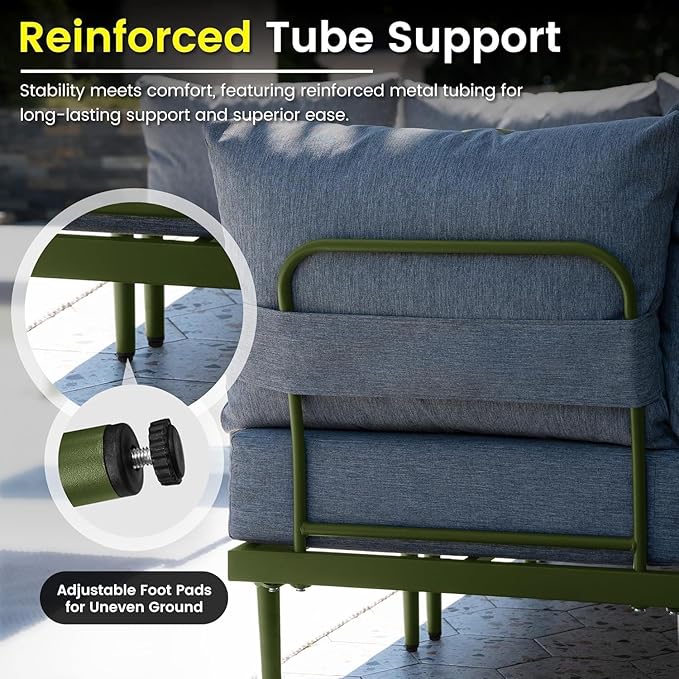 Sundale Outdoor 7 Pieces Metal Patio Furniture Set, Outdoor Sectional Sofa w/6 Inch Olefin Cushion and Coffee Table, Modern Outdoor Conversation Sets (6 Seats, Green Frame)