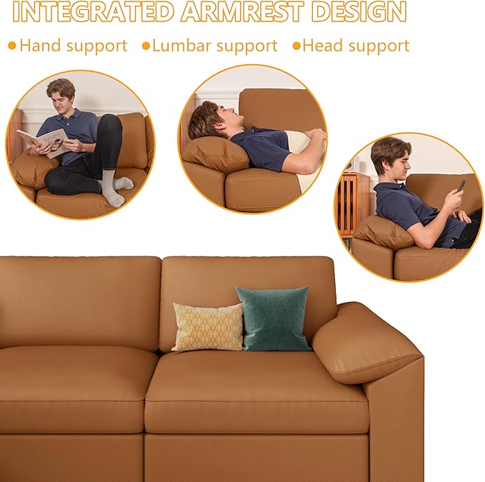 EASE MOOSE Oversized Modular Sectional Sofa,Leather Sectional Couch with Deep Seat,Extra Large U Shaped Couch,Faux Leather Material Sofa Modern Comfy Scratch Resistant,Brown
