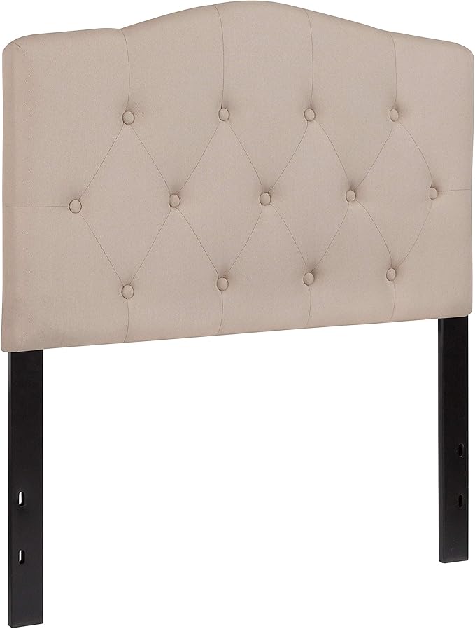 EMMA + OLIVER Twin Size Tufted Upholstered Headboard with Adjustable Metal Bed Rail Slots, Modern Fabric Upholstered Twin Headboard, Beige