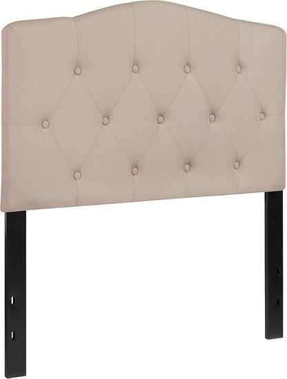 EMMA + OLIVER Twin Size Tufted Upholstered Headboard with Adjustable Metal Bed Rail Slots, Modern Fabric Upholstered Twin Headboard, Beige