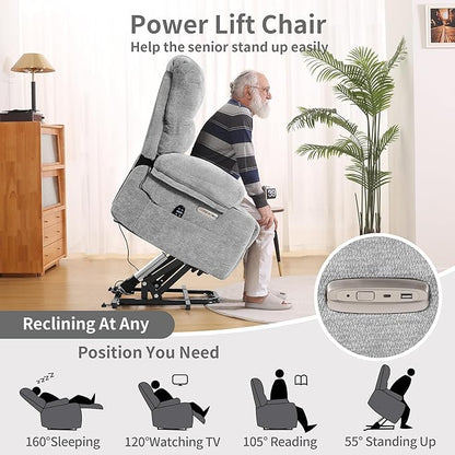 DURASPACE Power Lift Recliner Electric Lift Massage Recliner Chairs with Heat, Large Shell Velvet Backrest Lift Chair Recliners for Elderly, Seniors (Gray)