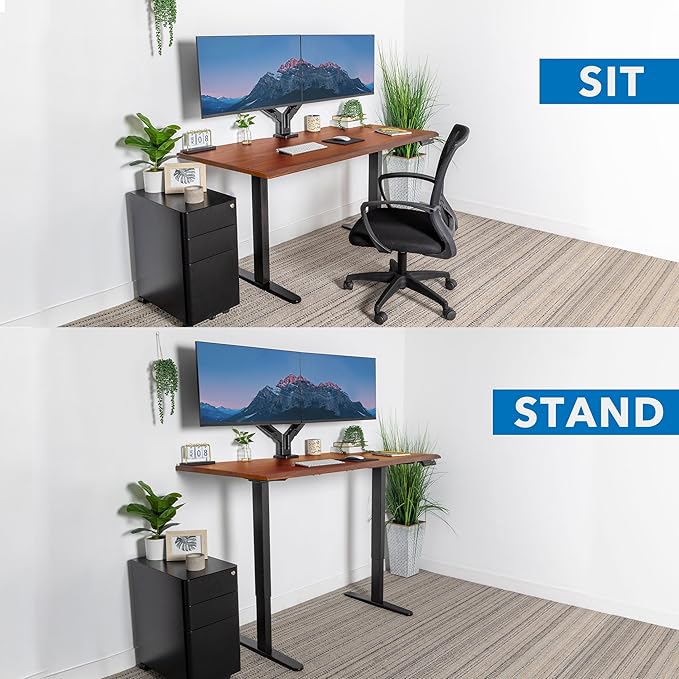 Mount-It! 60" Woodgrain Electric Standing Desk – Hazelnut Adjustable Height Sit Stand Desk with Memory Presets, Black Frame, Ergonomic Edge, One-Piece Desktop