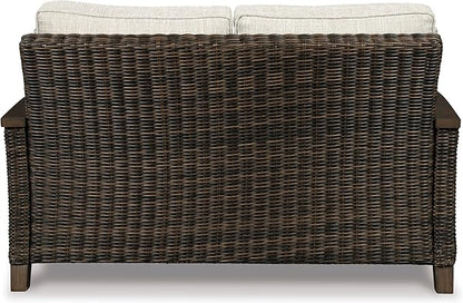 Signature Design by Ashley Paradise Trail Outdoor Loveseat with All Weather Cushions, Nuvella Weather Resistant Fabric, Medium Brown