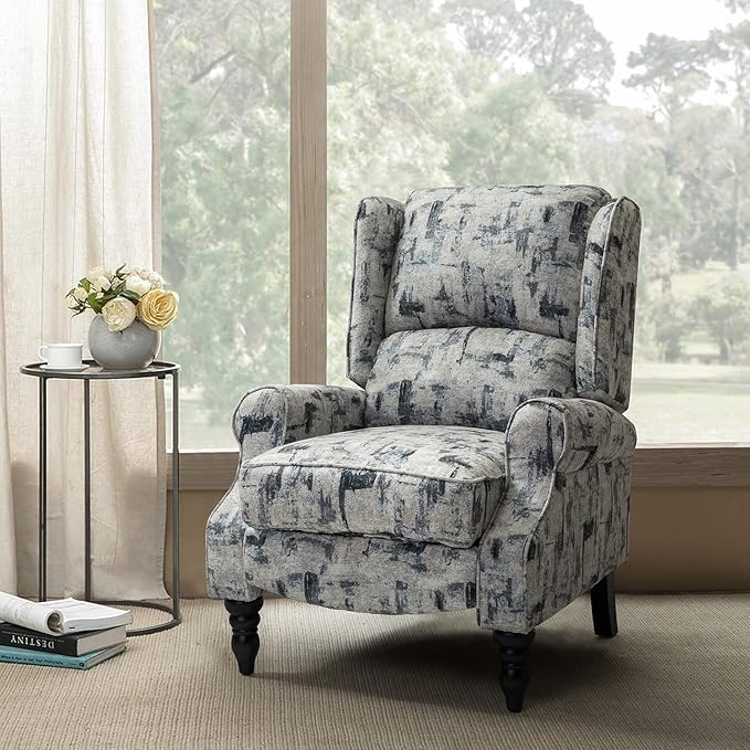 HULALA HOME Upholstered Wingback Recliner Chair, Small Adjustable Footrest Push Back Single Reclining Sofa, Mid Century Modern Lounge Armchair for Living Room, Bedroom, Reading/Grey